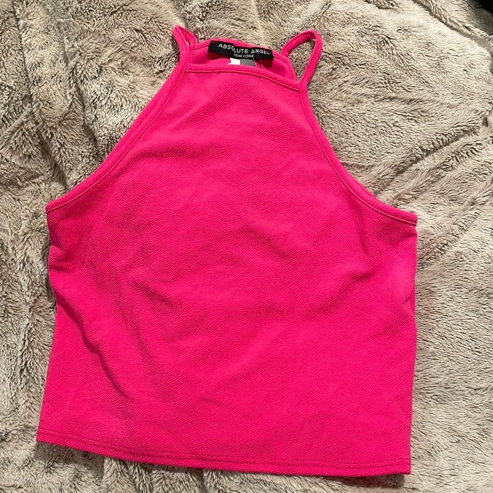 High neck, hot pink tank top